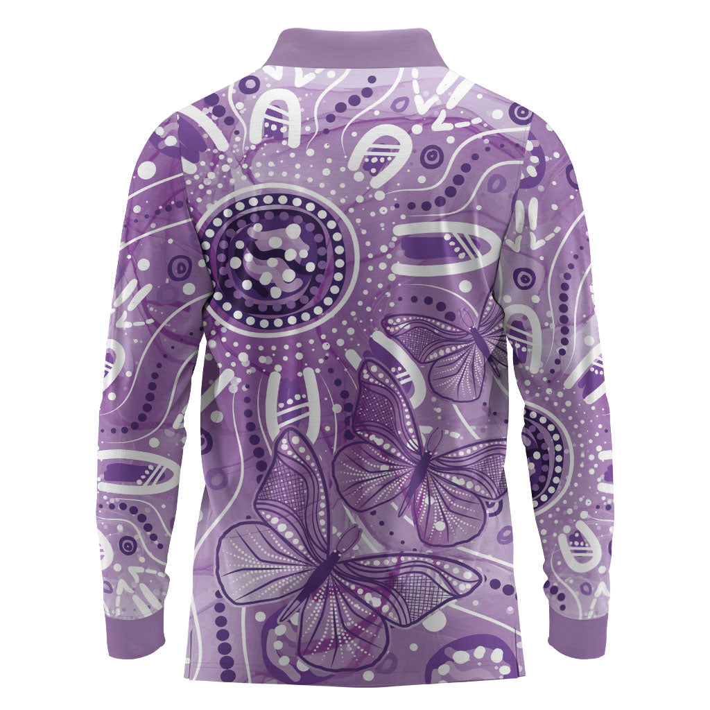 Australia Epilepsy Month Indigenous Long Sleeve Polo Shirt Butterfly Aboriginal Art