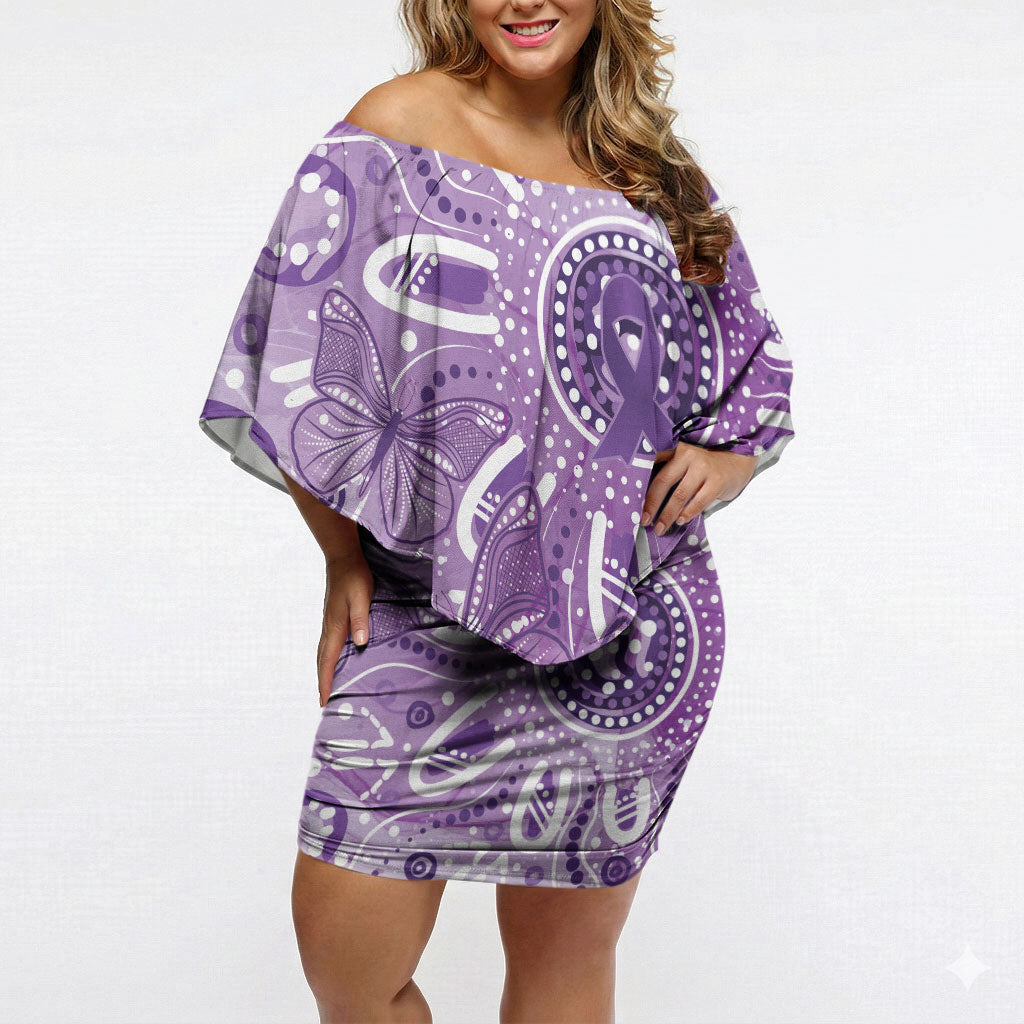Australia Epilepsy Month Indigenous Off Shoulder Short Dress Butterfly Aboriginal Art