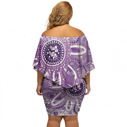 Australia Epilepsy Month Indigenous Off Shoulder Short Dress Butterfly Aboriginal Art