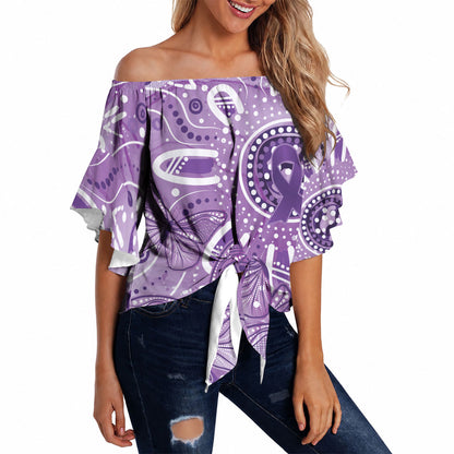 Australia Epilepsy Month Indigenous Off Shoulder Wrap Waist Top Butterfly Aboriginal Art