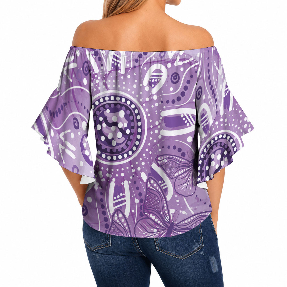 Australia Epilepsy Month Indigenous Off Shoulder Wrap Waist Top Butterfly Aboriginal Art