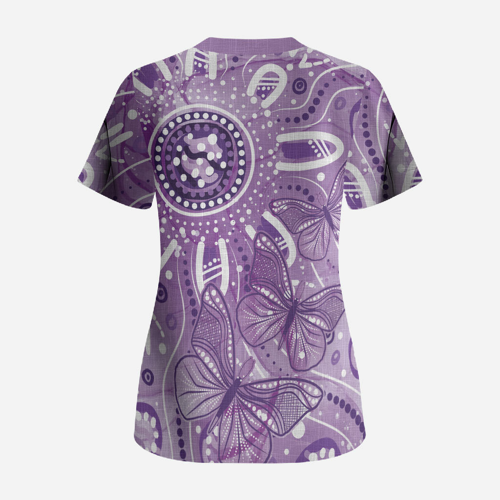 Australia Epilepsy Month Indigenous Scrub Top Butterfly Aboriginal Art