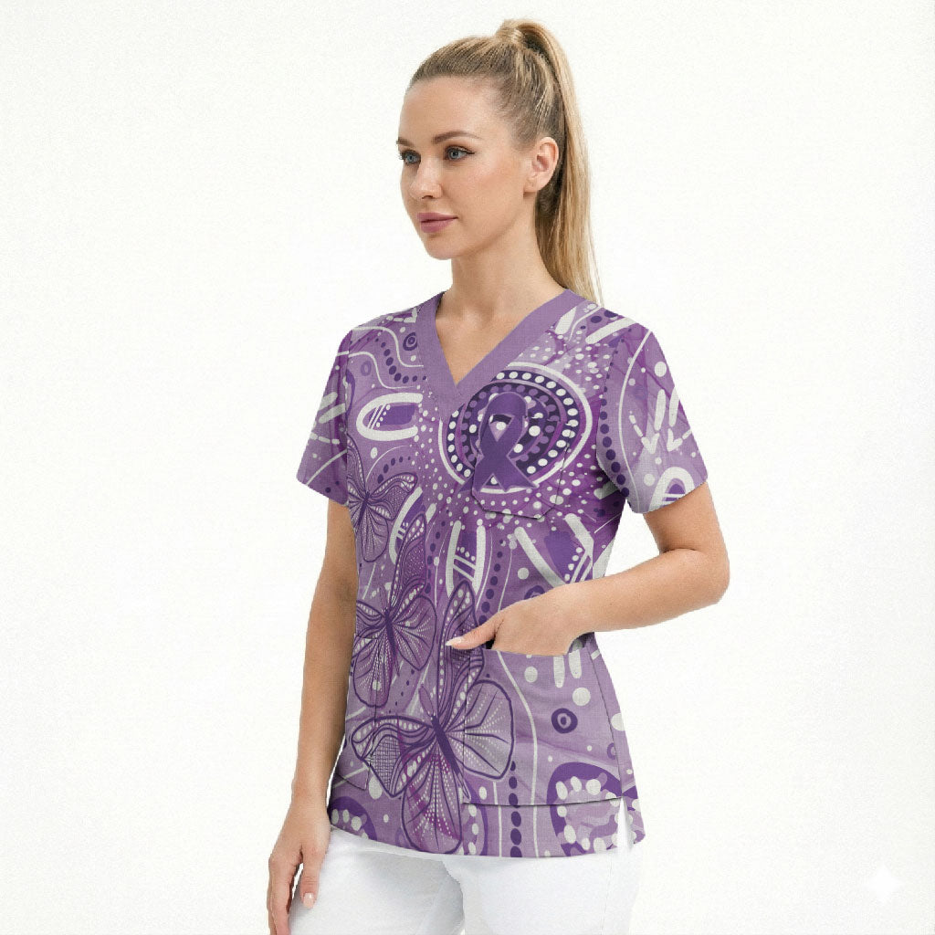 Australia Epilepsy Month Indigenous Scrub Top Butterfly Aboriginal Art
