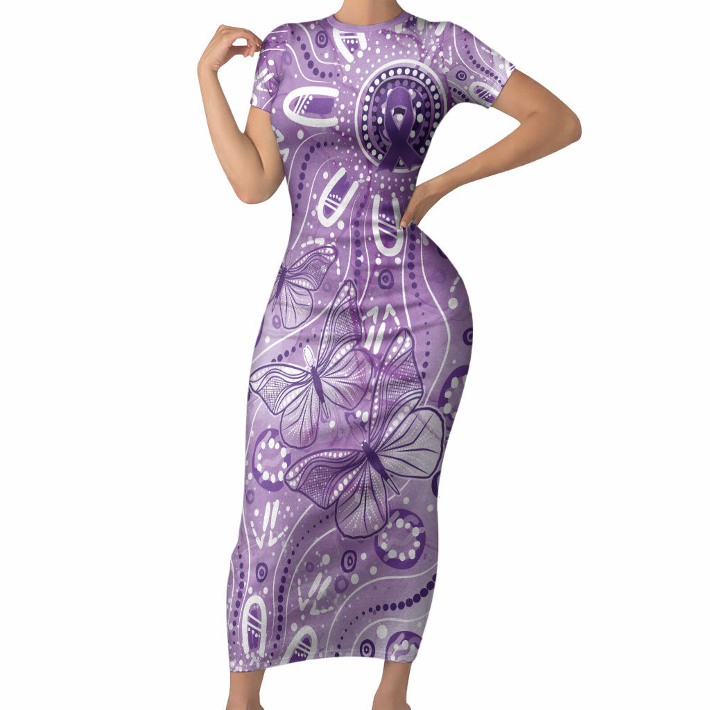 Australia Epilepsy Month Indigenous Short Sleeve Bodycon Dress Butterfly Aboriginal Art