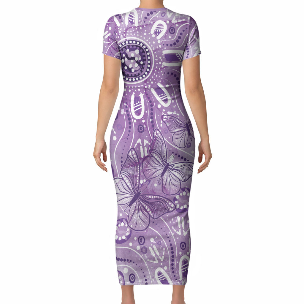 Australia Epilepsy Month Indigenous Short Sleeve Bodycon Dress Butterfly Aboriginal Art