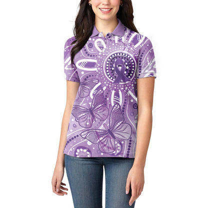 Australia Epilepsy Month Indigenous Women Polo Shirt Butterfly Aboriginal Art