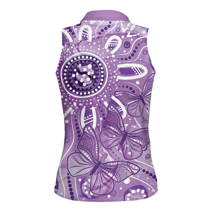 Australia Epilepsy Month Indigenous Women Sleeveless Polo Shirt Butterfly Aboriginal Art