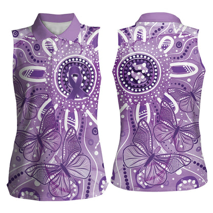 Australia Epilepsy Month Indigenous Women Sleeveless Polo Shirt Butterfly Aboriginal Art