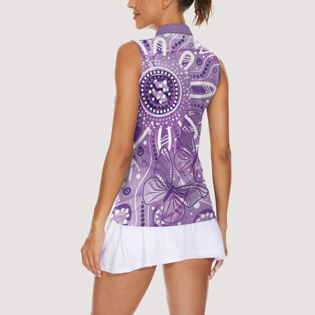 Australia Epilepsy Month Indigenous Women Sleeveless Polo Shirt Butterfly Aboriginal Art