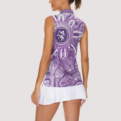 Australia Epilepsy Month Indigenous Women Sleeveless Polo Shirt Butterfly Aboriginal Art