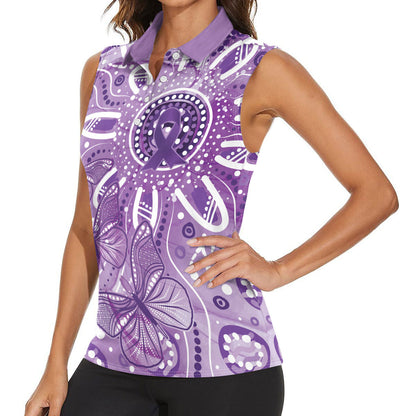 Australia Epilepsy Month Indigenous Women Sleeveless Polo Shirt Butterfly Aboriginal Art