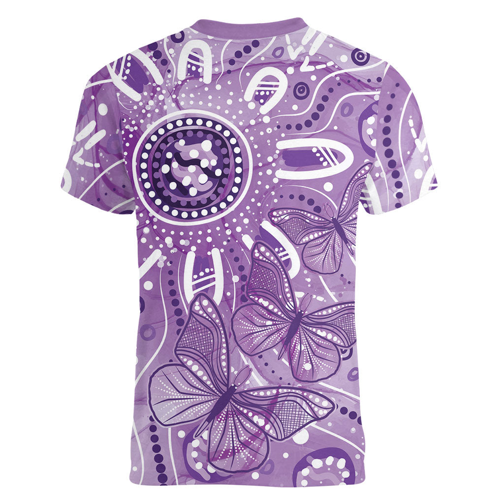 Australia Epilepsy Month Indigenous Women V-Neck T-Shirt Butterfly Aboriginal Art