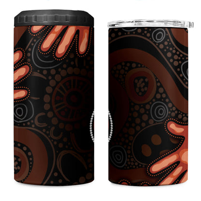 Australia Indigenous Leukemia Prevention 4 in 1 Can Cooler Tumbler Aboriginal Dot Arts