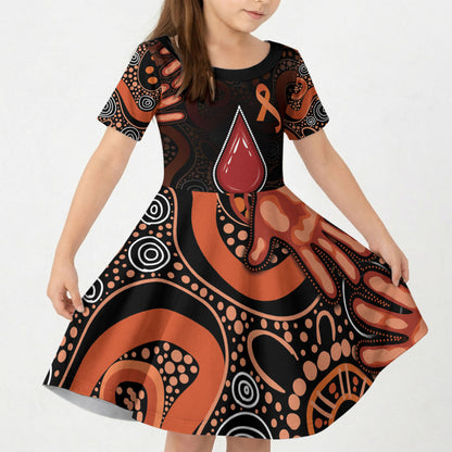 Australia Indigenous Leukemia Prevention Kid Short Sleeve Dress Aboriginal Dot Arts