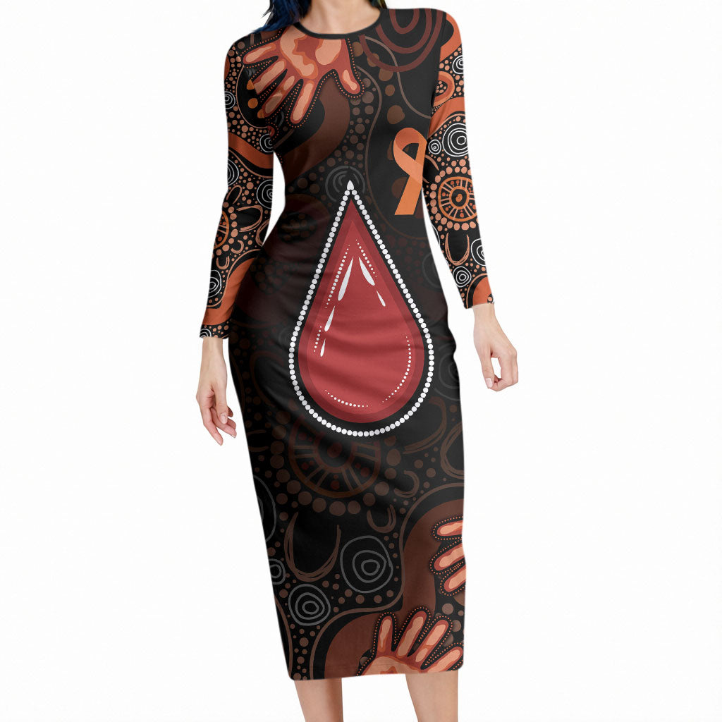 Australia Indigenous Leukemia Prevention Long Sleeve Bodycon Dress Aboriginal Dot Arts