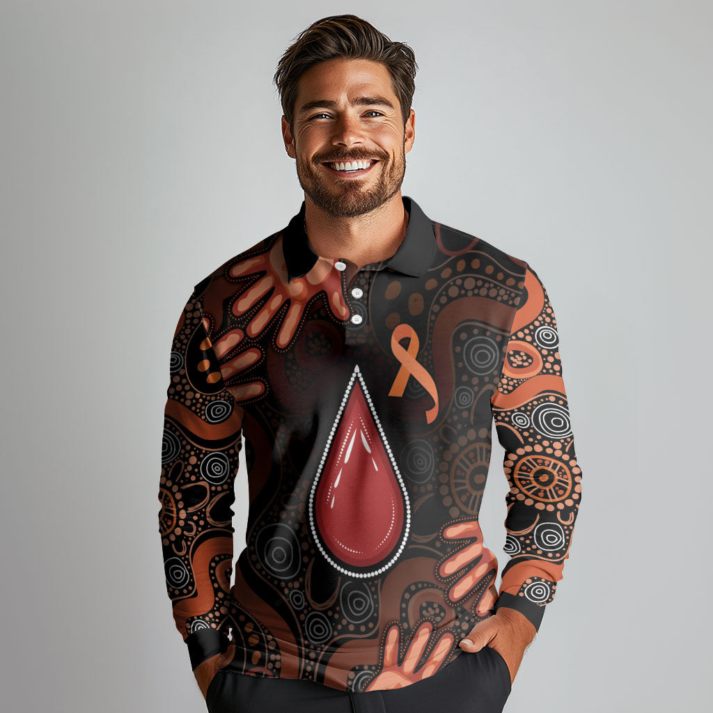 Australia Indigenous Leukemia Prevention Long Sleeve Polo Shirt Aboriginal Dot Arts
