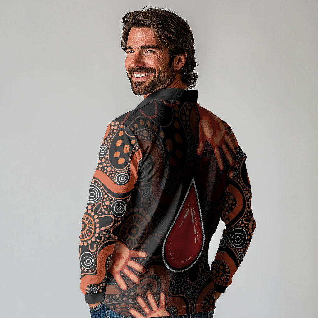 Australia Indigenous Leukemia Prevention Long Sleeve Polo Shirt Aboriginal Dot Arts