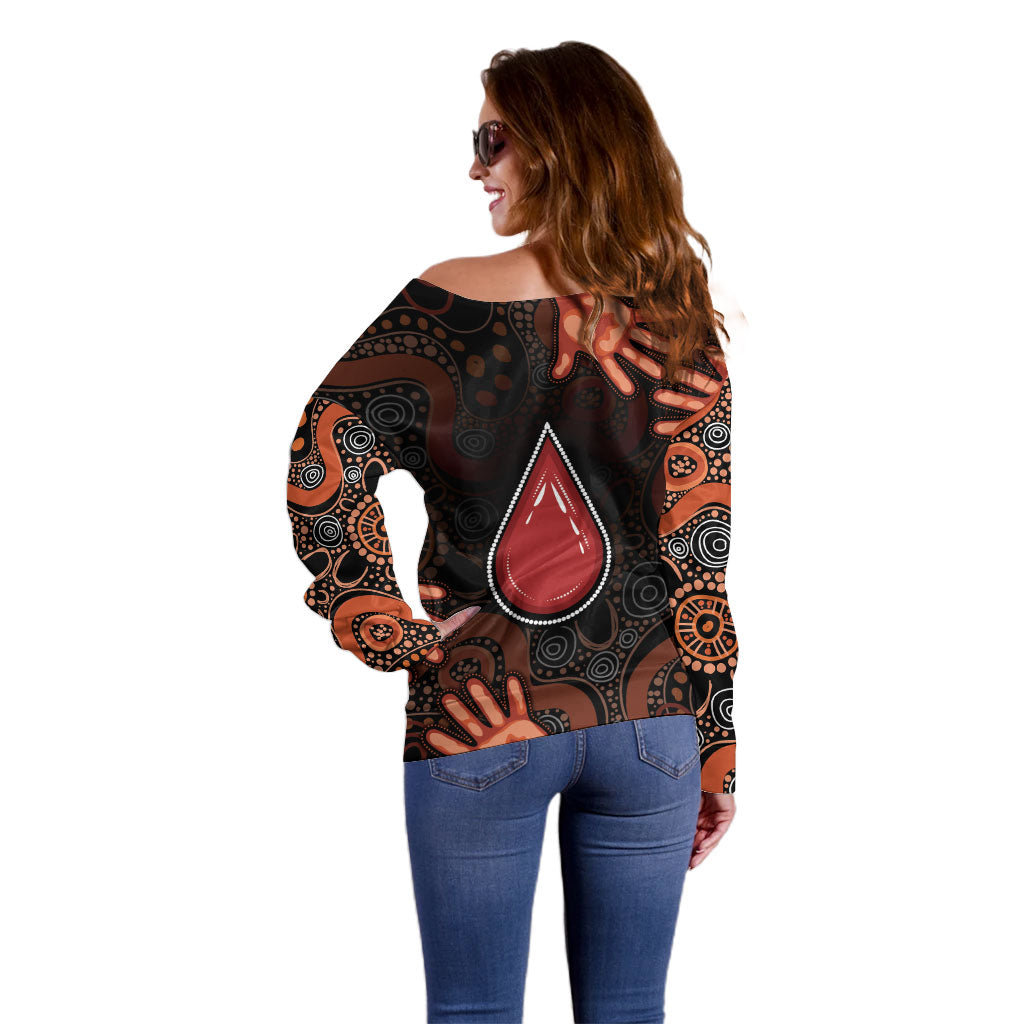 Australia Indigenous Leukemia Prevention Off Shoulder Sweater Aboriginal Dot Arts
