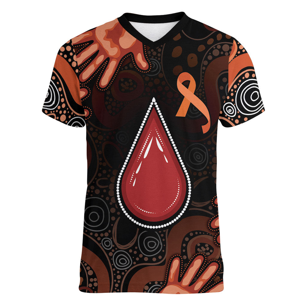 Australia Indigenous Leukemia Prevention Women V-Neck T-Shirt Aboriginal Dot Arts