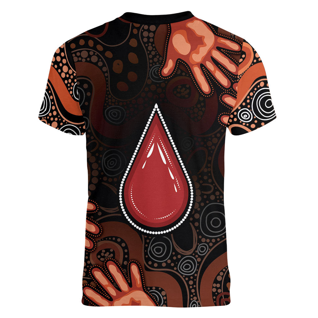 Australia Indigenous Leukemia Prevention Women V-Neck T-Shirt Aboriginal Dot Arts