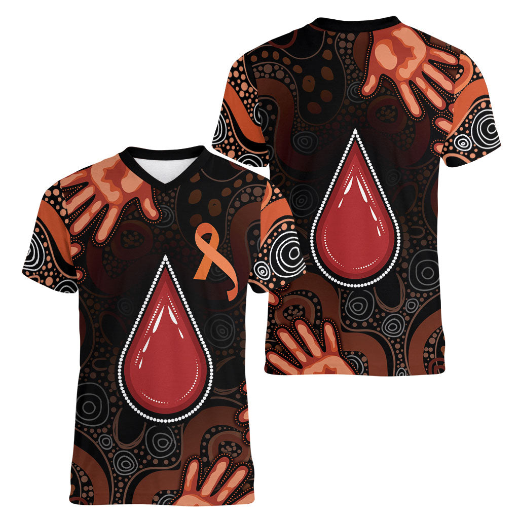 Australia Indigenous Leukemia Prevention Women V-Neck T-Shirt Aboriginal Dot Arts