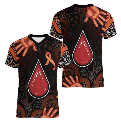 Australia Indigenous Leukemia Prevention Women V-Neck T-Shirt Aboriginal Dot Arts
