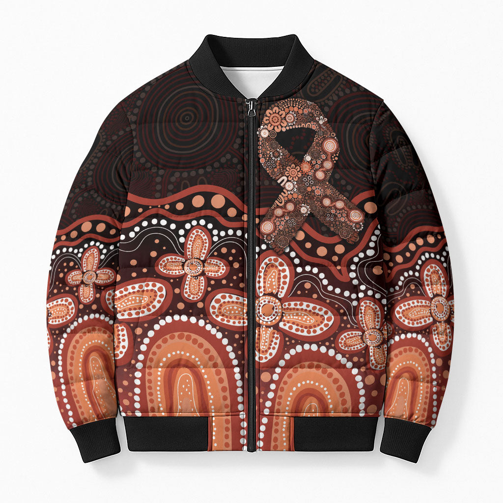 Australia Indigenous Personalized Bomber Puffer Jacket Fight Leukemia Orange Ribbons