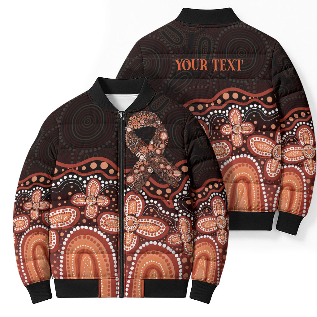 Australia Indigenous Personalized Bomber Puffer Jacket Fight Leukemia Orange Ribbons