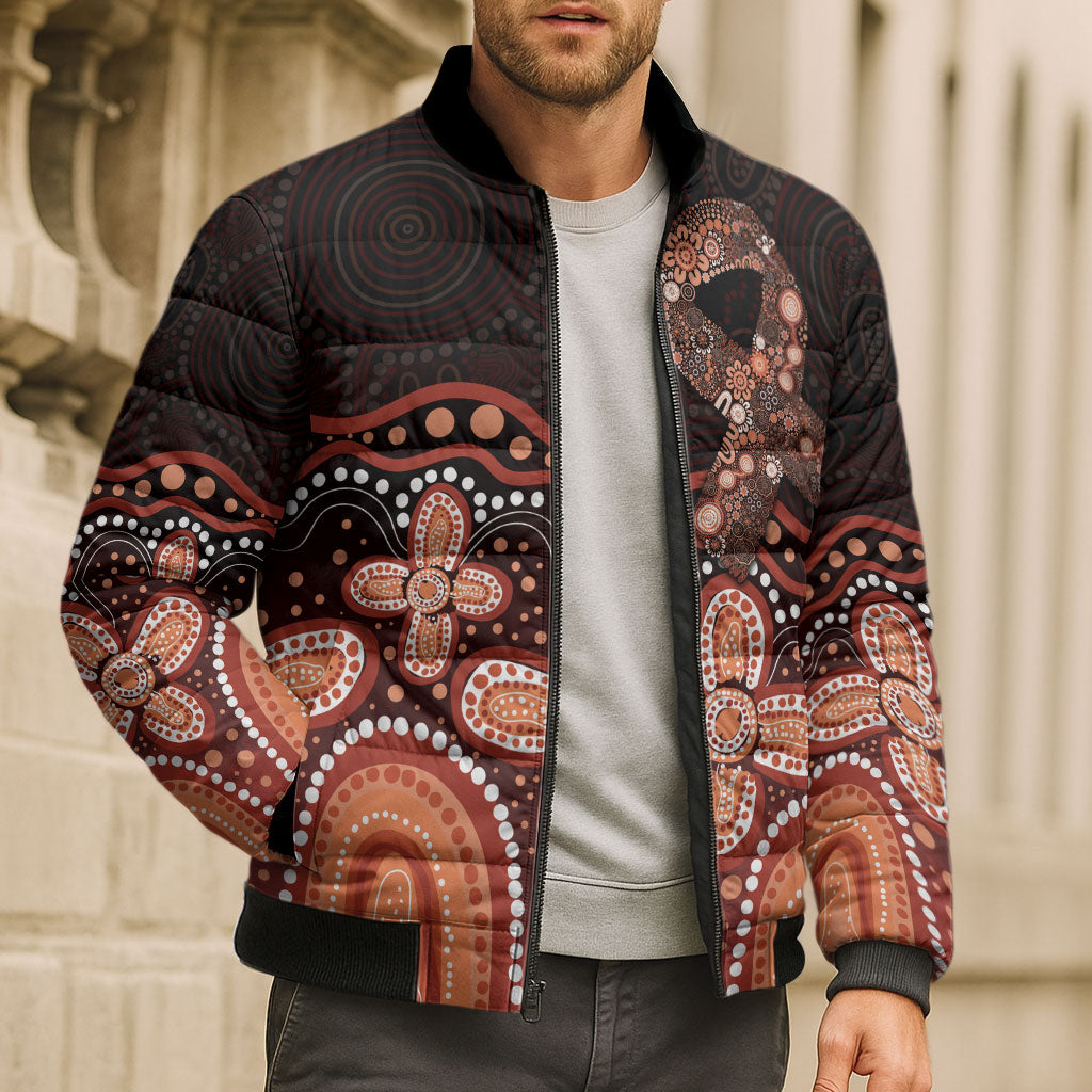 Australia Indigenous Personalized Bomber Puffer Jacket Fight Leukemia Orange Ribbons