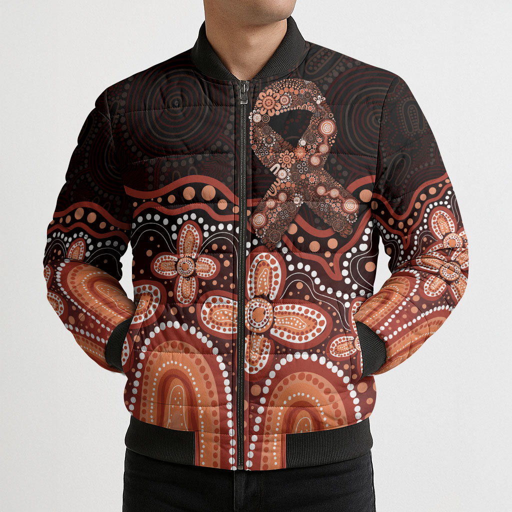 Australia Indigenous Personalized Bomber Puffer Jacket Fight Leukemia Orange Ribbons