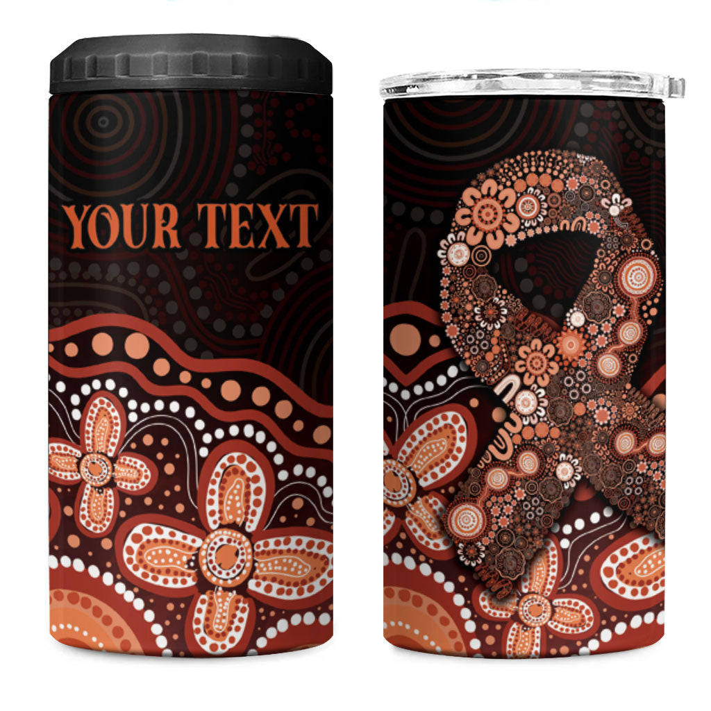 Australia Indigenous Personalized 4 in 1 Can Cooler Tumbler Fight Leukemia Orange Ribbons
