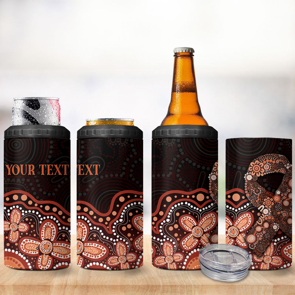 Australia Indigenous Personalized 4 in 1 Can Cooler Tumbler Fight Leukemia Orange Ribbons