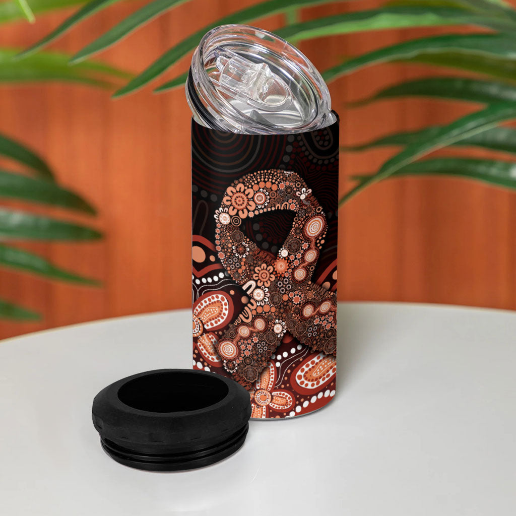 Australia Indigenous Personalized 4 in 1 Can Cooler Tumbler Fight Leukemia Orange Ribbons