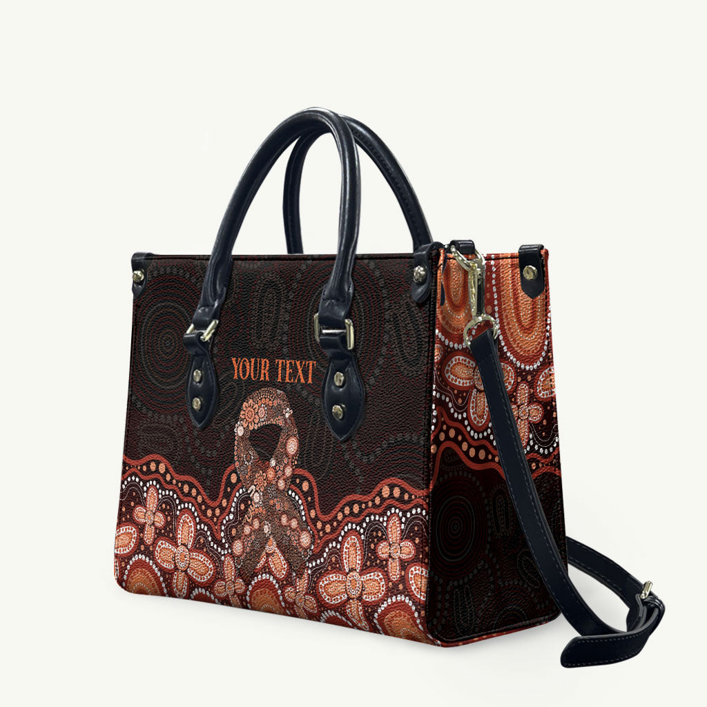 Australia Indigenous Personalized Leather Bag Fight Leukemia Orange Ribbons
