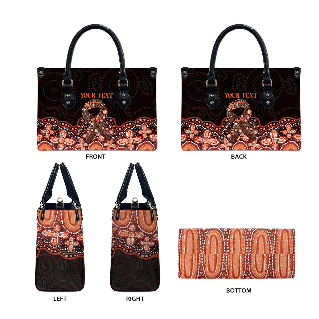 Australia Indigenous Personalized Leather Bag Fight Leukemia Orange Ribbons