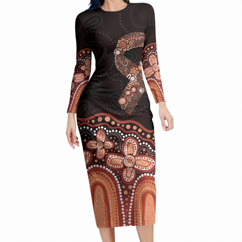 Australia Indigenous Personalized Long Sleeve Bodycon Dress Fight Leukemia Orange Ribbons