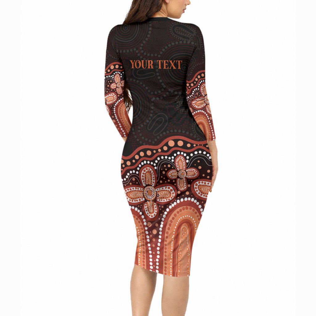 Australia Indigenous Personalized Long Sleeve Bodycon Dress Fight Leukemia Orange Ribbons