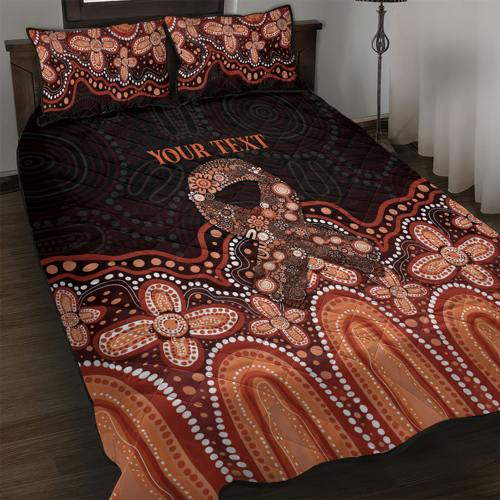 Australia Indigenous Personalized Quilt Bed Set Fight Leukemia Orange Ribbons