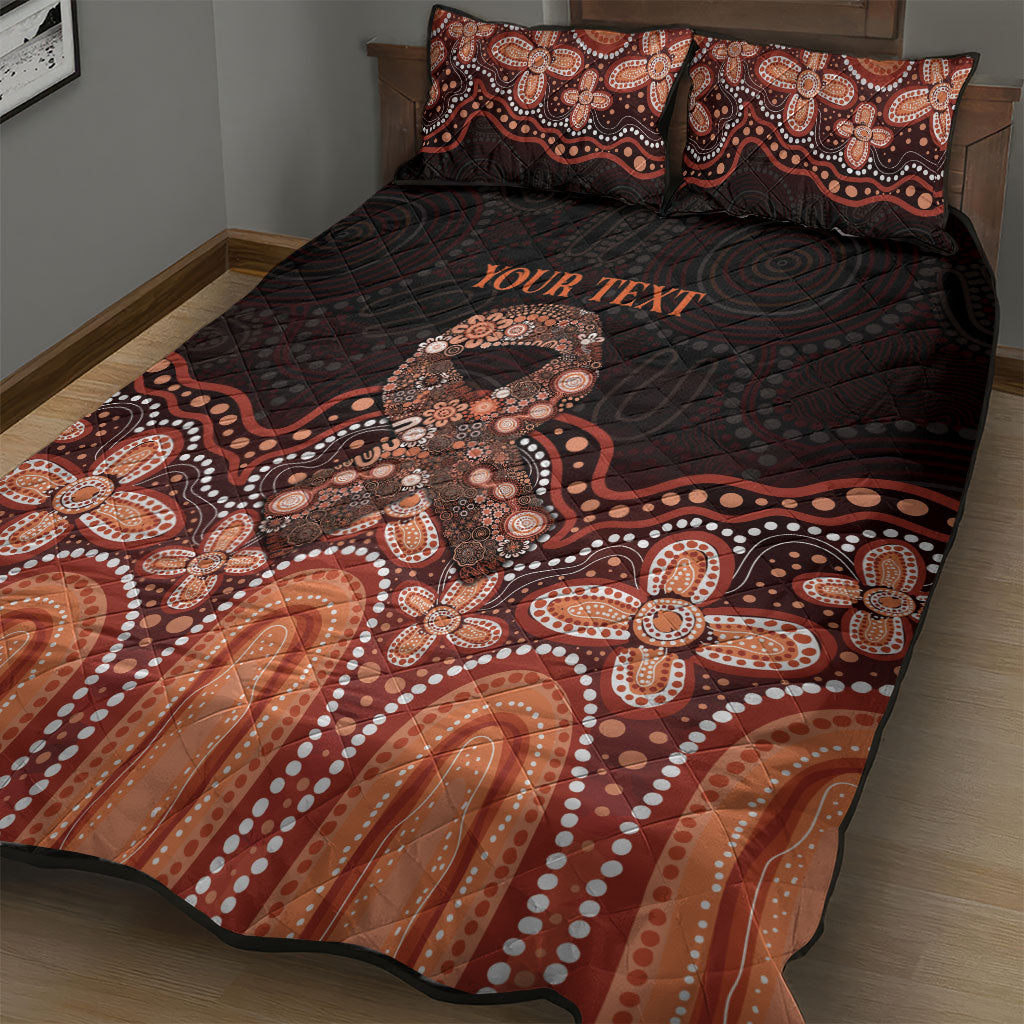 Australia Indigenous Personalized Quilt Bed Set Fight Leukemia Orange Ribbons