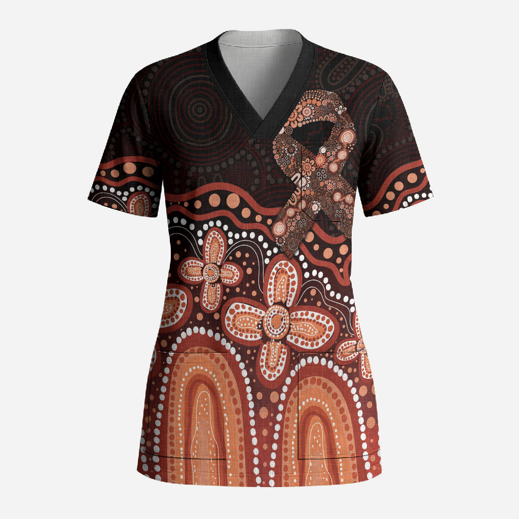 Australia Indigenous Personalized Scrub Top Fight Leukemia Orange Ribbons