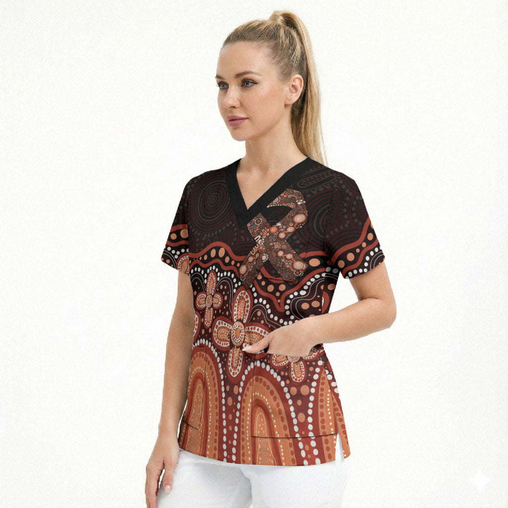 Australia Indigenous Personalized Scrub Top Fight Leukemia Orange Ribbons
