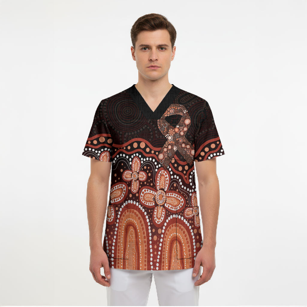 Australia Indigenous Personalized Scrub Top Fight Leukemia Orange Ribbons