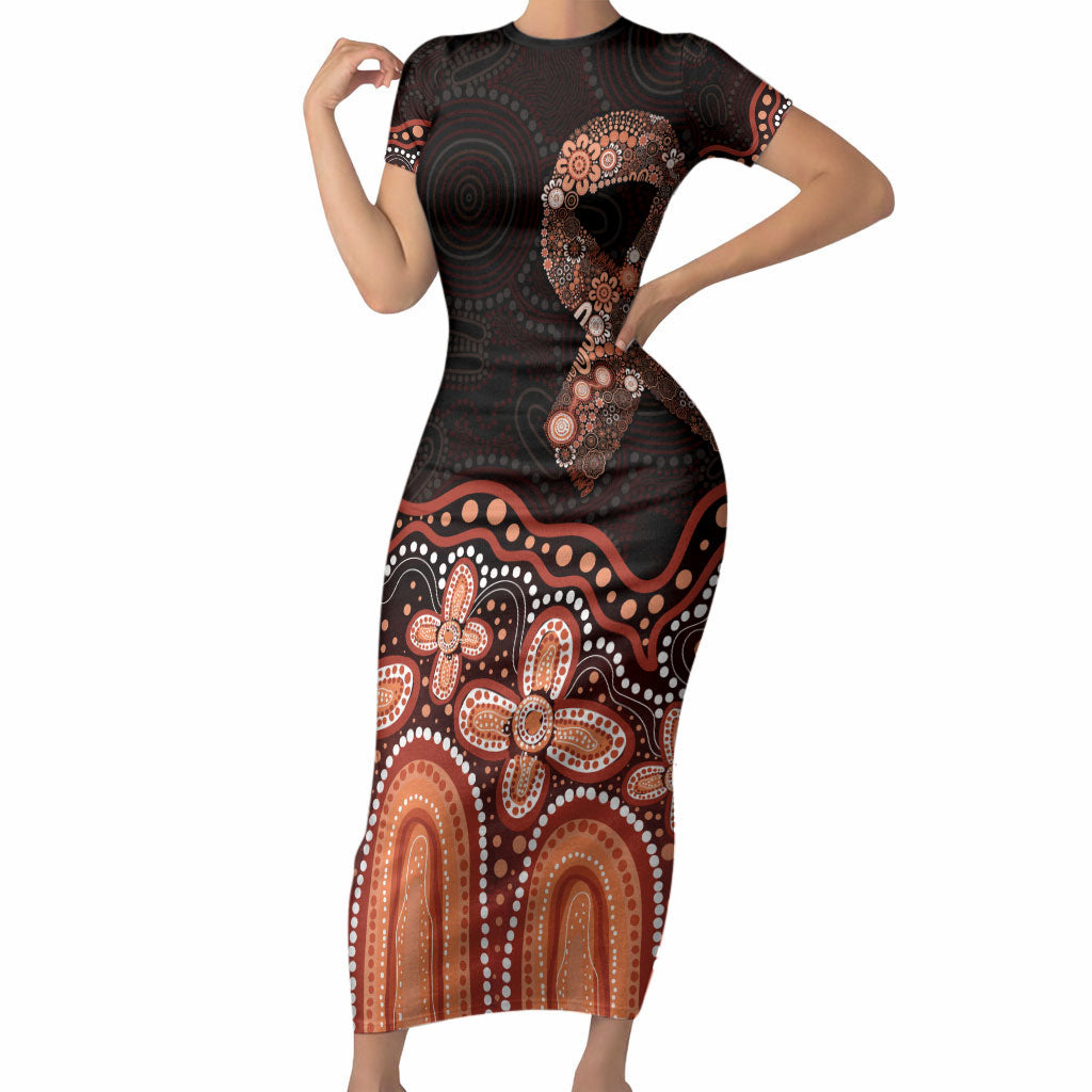 Australia Indigenous Personalized Short Sleeve Bodycon Dress Fight Leukemia Orange Ribbons