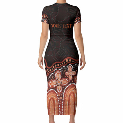 Australia Indigenous Personalized Short Sleeve Bodycon Dress Fight Leukemia Orange Ribbons