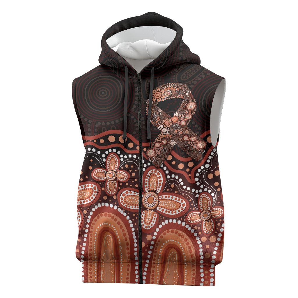 Australia Indigenous Personalized Sleeveless Zip Hoodie Fight Leukemia Orange Ribbons