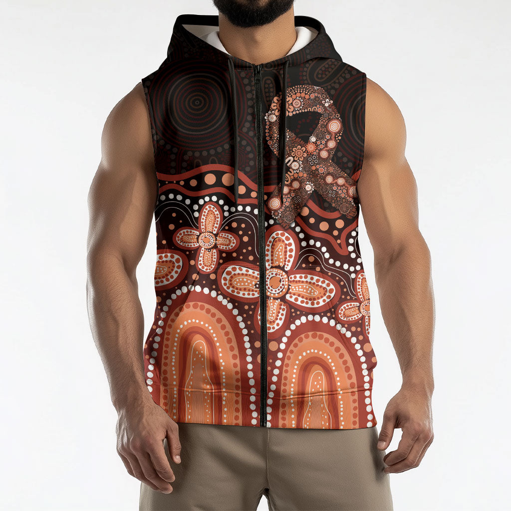 Australia Indigenous Personalized Sleeveless Zip Hoodie Fight Leukemia Orange Ribbons