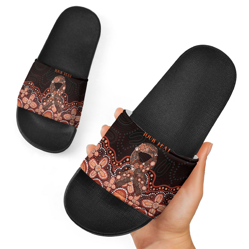 Australia Indigenous Personalized Slide Sandals Fight Leukemia Orange Ribbons