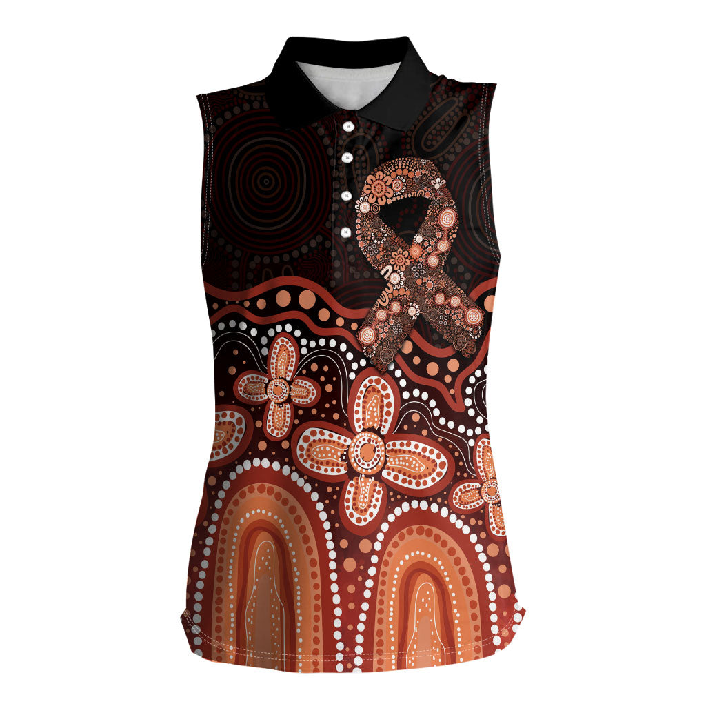Australia Indigenous Personalized Women Sleeveless Polo Shirt Fight Leukemia Orange Ribbons