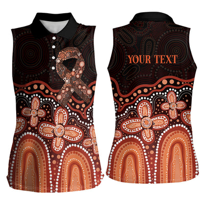 Australia Indigenous Personalized Women Sleeveless Polo Shirt Fight Leukemia Orange Ribbons