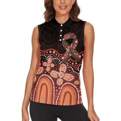 Australia Indigenous Personalized Women Sleeveless Polo Shirt Fight Leukemia Orange Ribbons